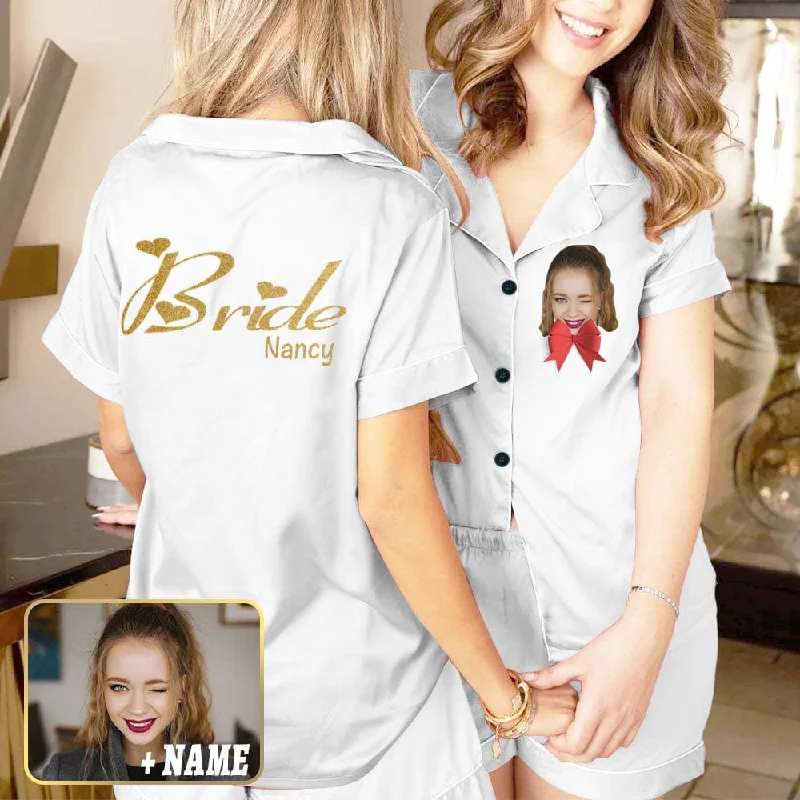 Custom Face&Name Sleepwear Pajamas Personalized Bride Women's V-Neck Short Pajama Set Wedding Party bridesmaids Pjs Set Affordable pajama sets