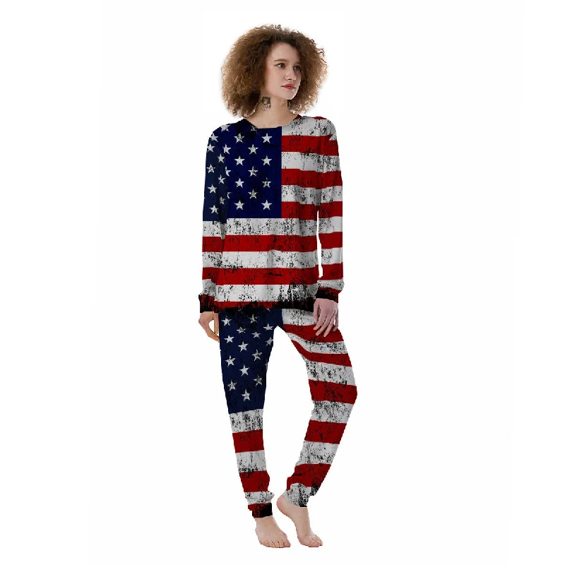 USA Flag Grunge Print Women's Pajamas Nursing pajama sets