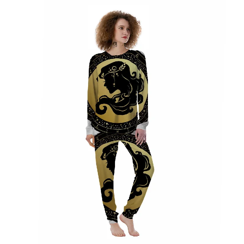 Virgo Sign Black And Gold Print Women's Pajamas Summer pajama sets