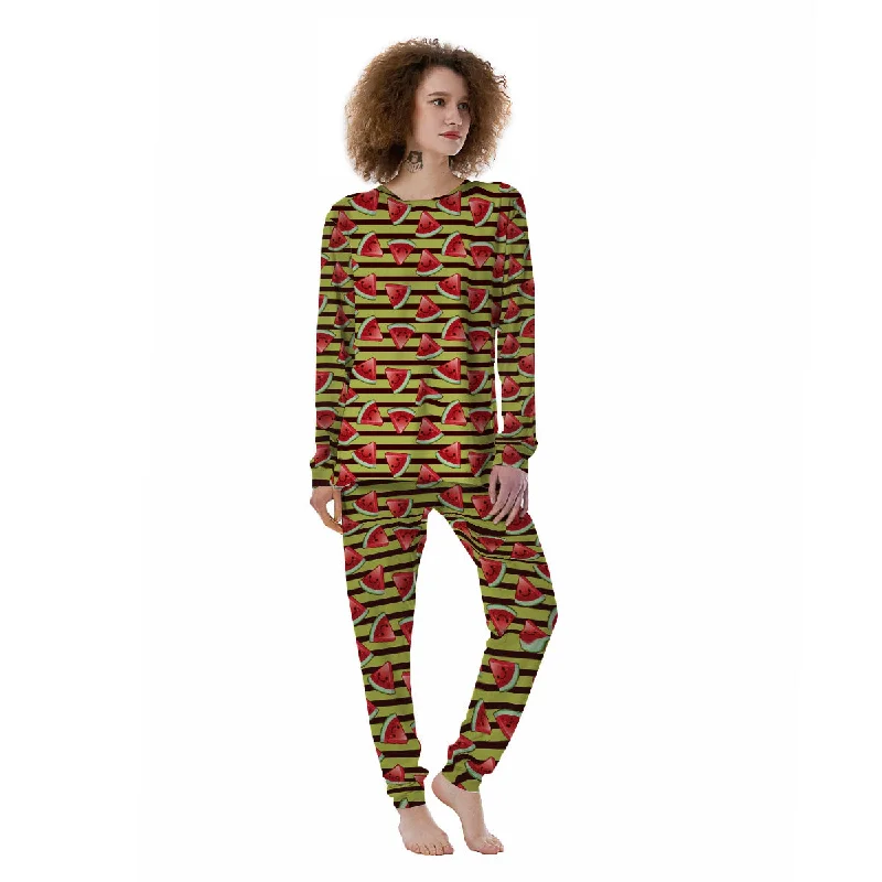 Watermelon Striped Green Print Pattern Women's Pajamas Chic pajama sets