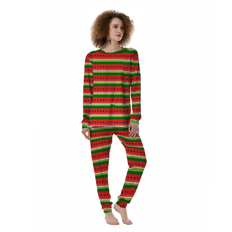 Watermelon Stripes Green Print Pattern Women's Pajamas Elegant pajama sets