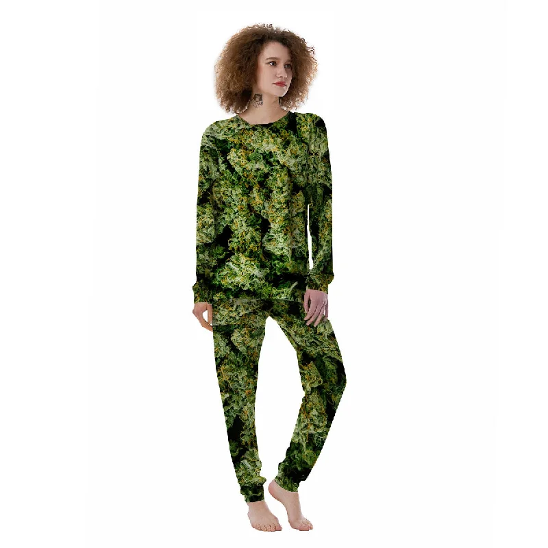 Weed Green Print Women's Pajamas Unisex pajama sets