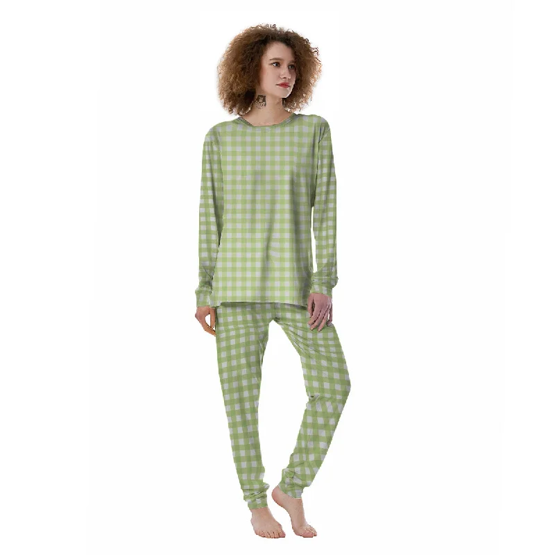 White And Green Check Print Pattern Women's Pajamas Custom pajama sets with names