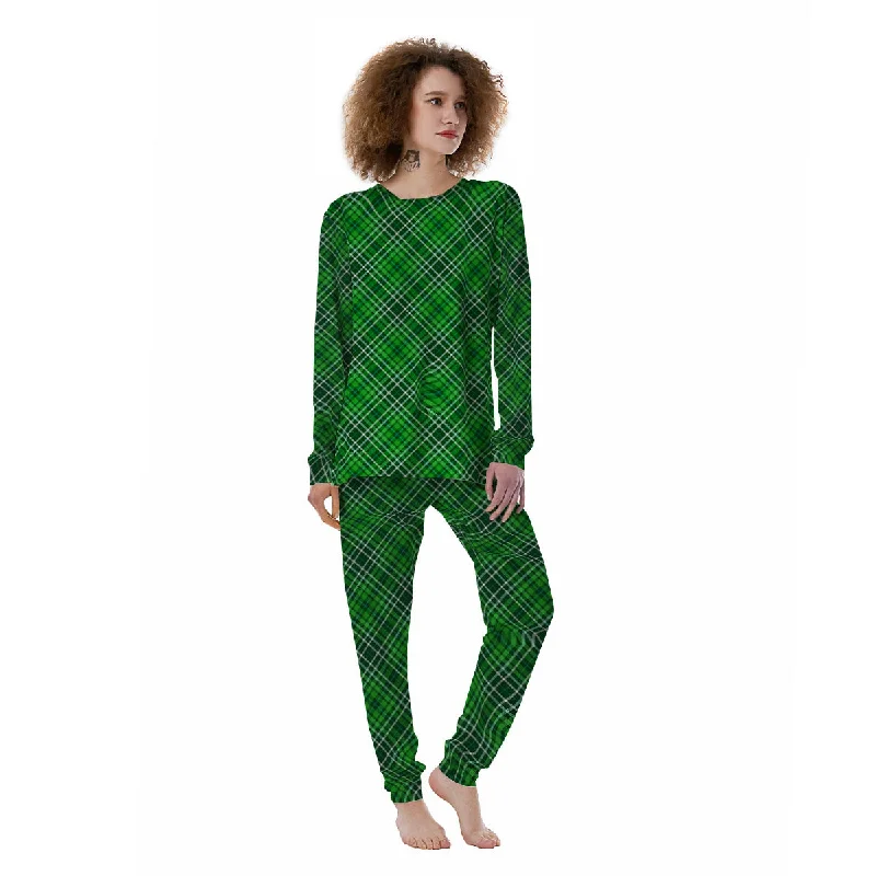 White And Green Plaid Print Pattern Women's Pajamas Best pajama sets for girls' night