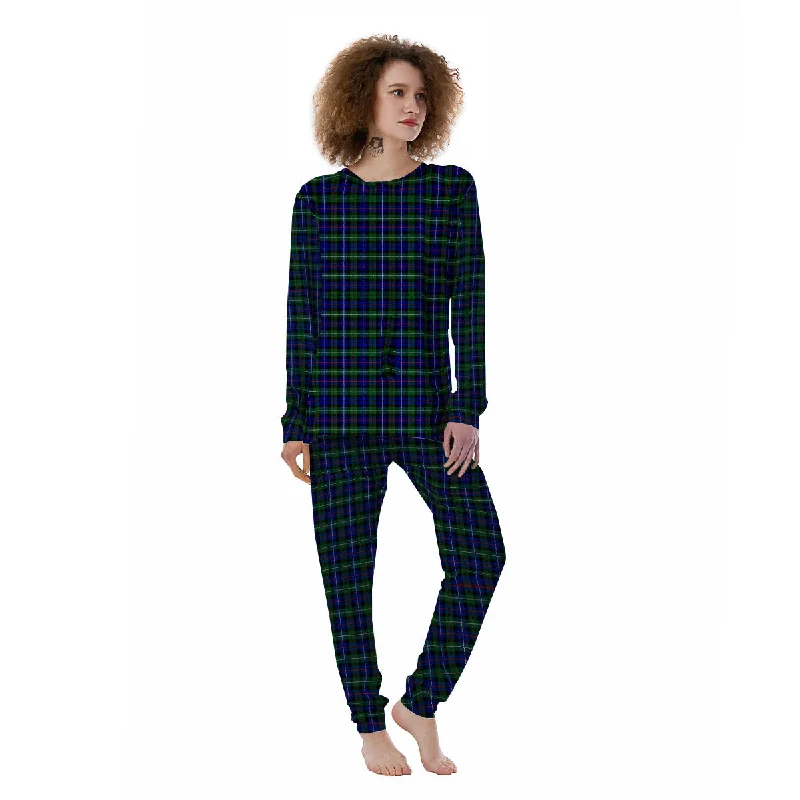 White Buffalo And Green Blue Plaid Print Women's Pajamas Best pajama sets for hot sleepers