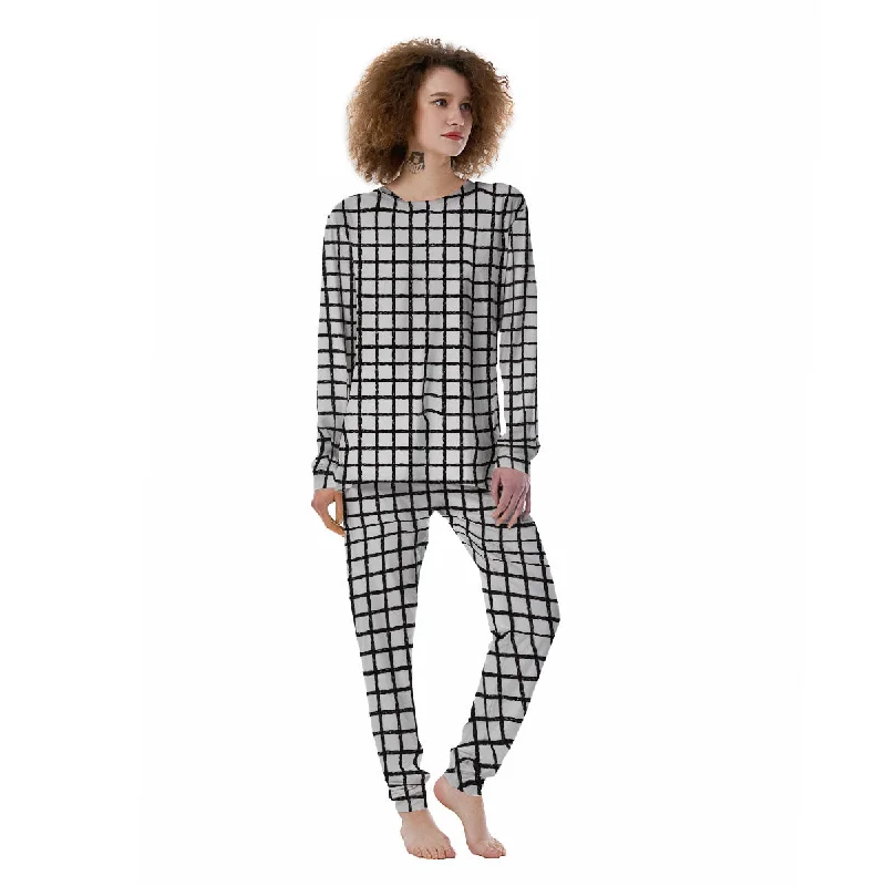 Windowpane Doodle Print Pattern Women's Pajamas Loungewear pajama sets