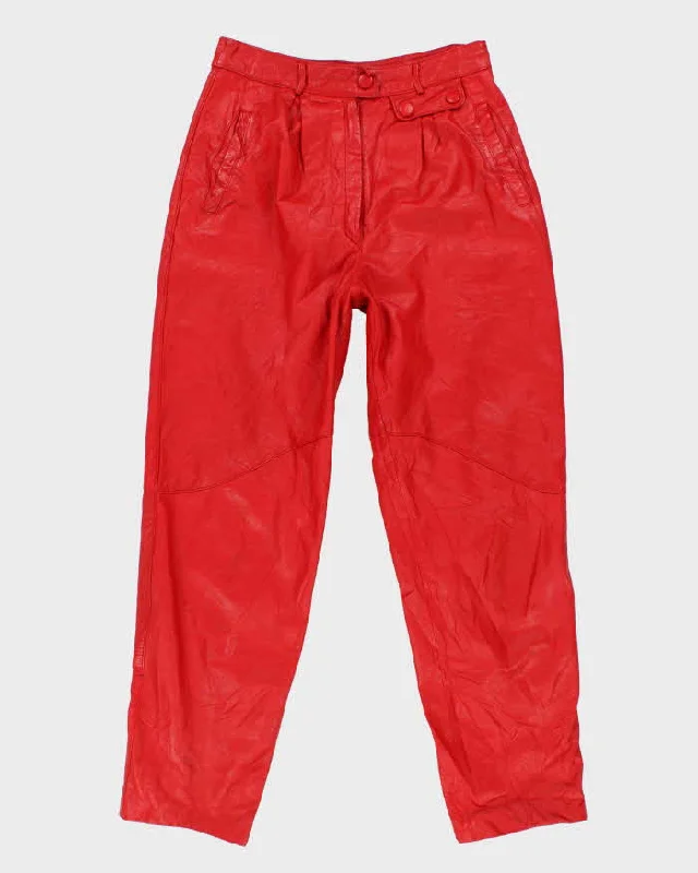 Womens 1980s Red Leather Classic Fit Trousers - S Plus size pajama sets