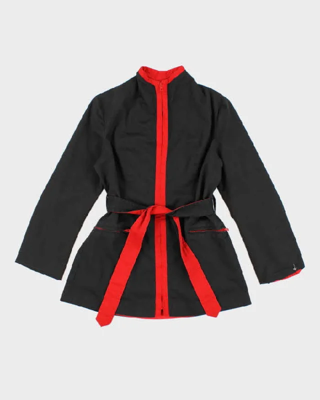 Womens 1990s Black and Red Light Belted Jacket - M Discounted pajama sets