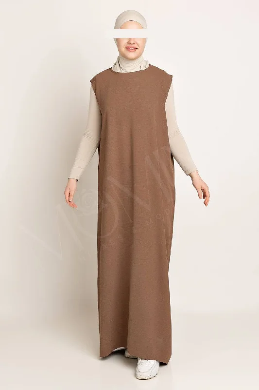 Amani Textured Abaya Inner - Cocoa Brown Floral Lace Robe