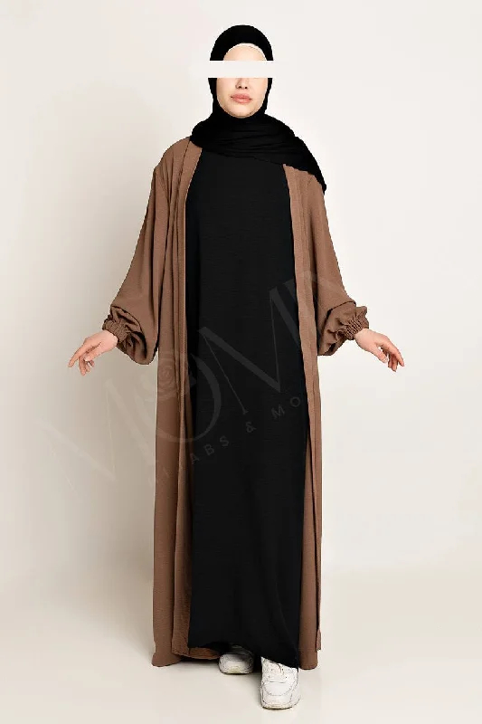 Amani Textured Abaya Outer - Cocoa Brown Bridal Lingerie Robe