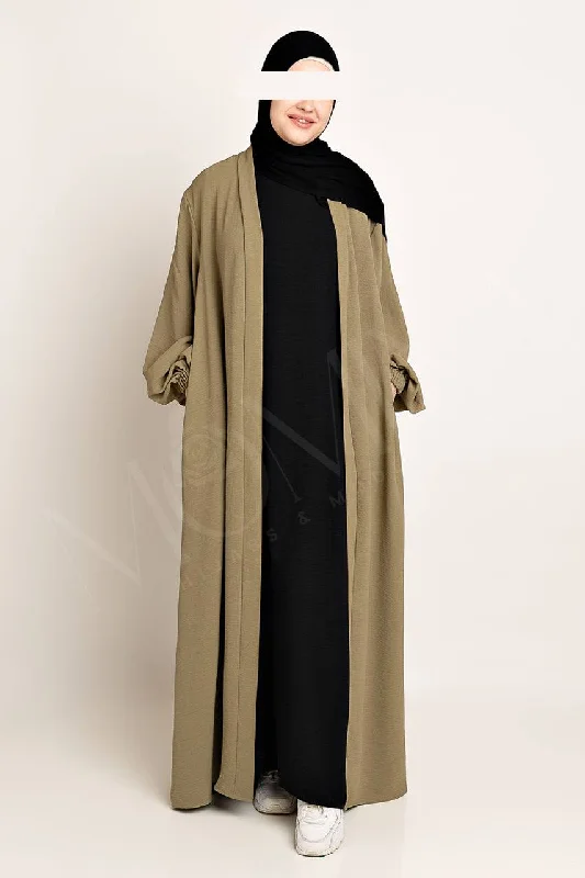 Amani Textured Abaya Outer - Olive Long Kimono Robe