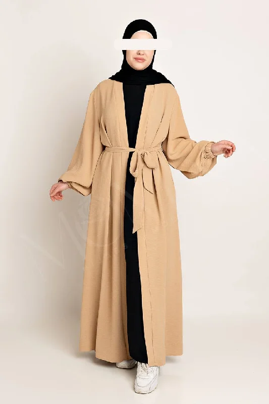 Amani Textured Abaya Outer - Peanut Bridal Satin Gown