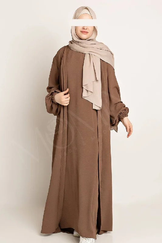 Amani Textured Abaya Set - Cocoa Brown Soft Cotton Gown