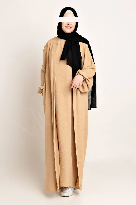 Amani Textured Abaya Set - Peanut Classic Satin Gown