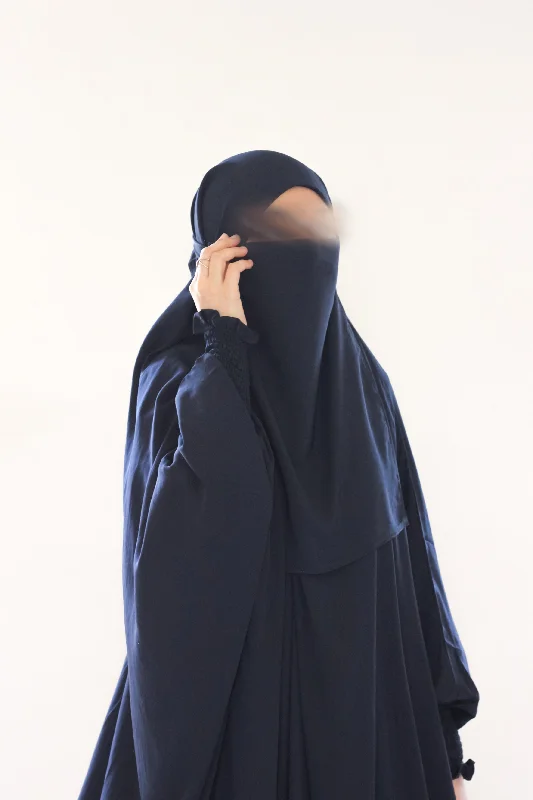 Jilbab + FREE Niqab - Navy Blue Satin Evening Gown