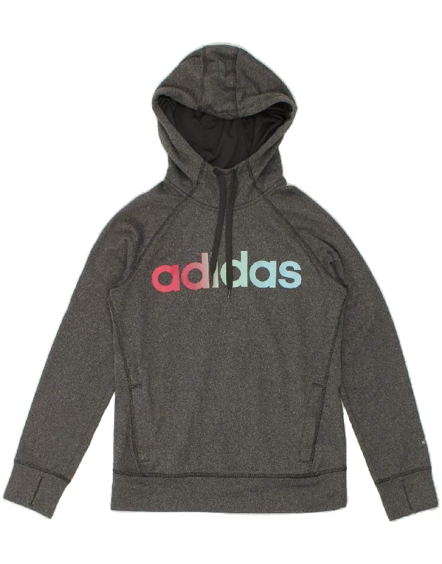 ADIDAS Womens Climawarm Graphic Hoodie Jumper UK 8/10 Small Grey Flecked Crewneck sweaters