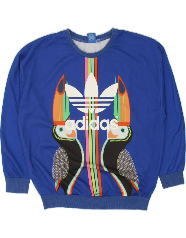 ADIDAS Womens Loose Fit Graphic Sweatshirt Jumper UK 14 Large Blue Bird Casual sweaters