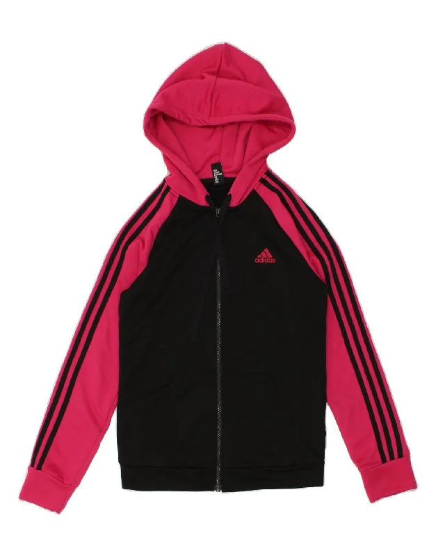 ADIDAS Womens Zip Hoodie Sweater UK 8/10 Small Black Colourblock Polyester Travel-friendly sweaters