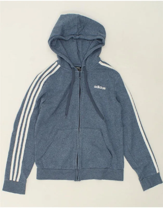 ADIDAS Womens Zip Hoodie Sweater UK 8/10 Small Blue Cotton Lightweight sweaters for spring