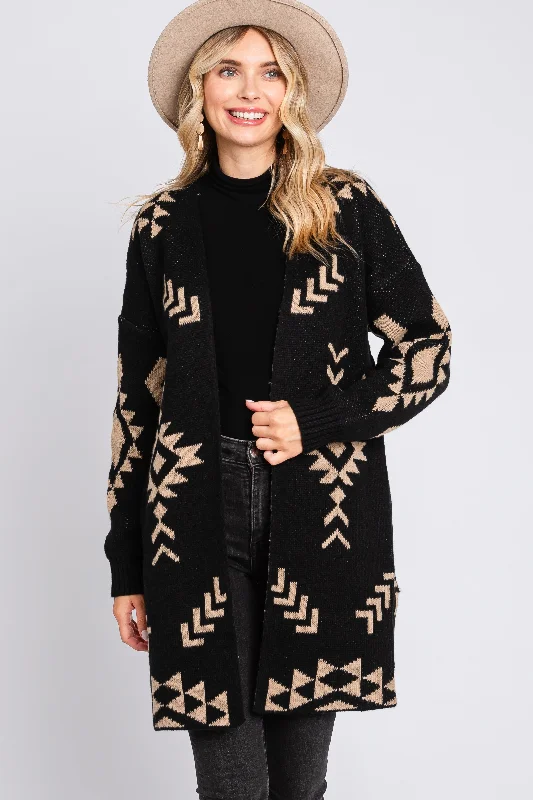 Black Print Cardigan V-neck sweaters