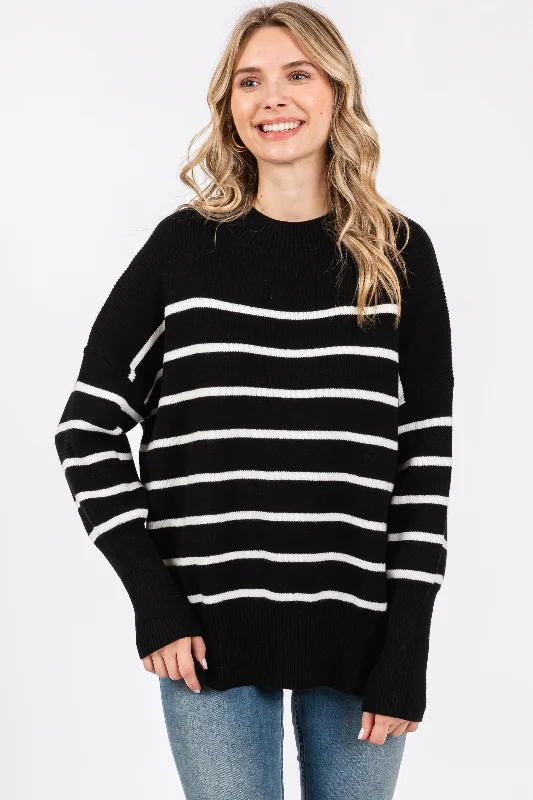 Black Striped Drop Shoulder Sweater Eco-friendly sweaters