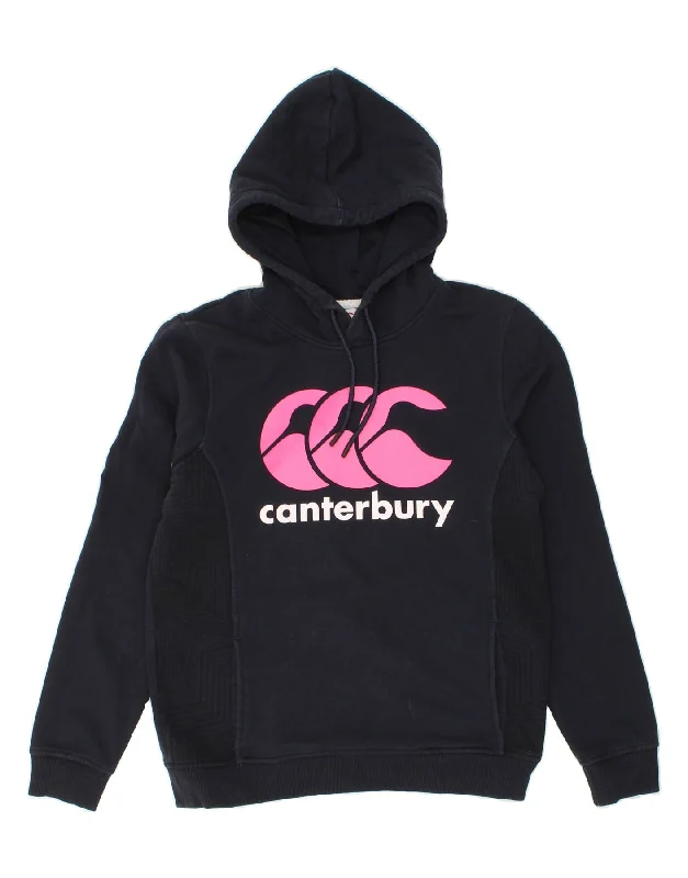 CANTERBURY Womens Graphic Hoodie Jumper UK 12 Medium Black Cotton Fleece sweaters