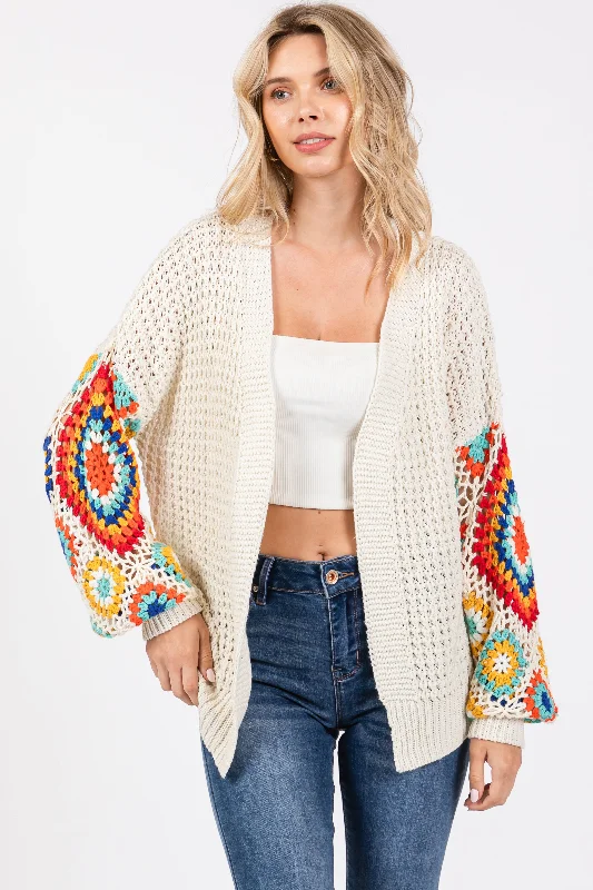 Cream Sleeve Crochet Cardigan Softest cashmere sweaters