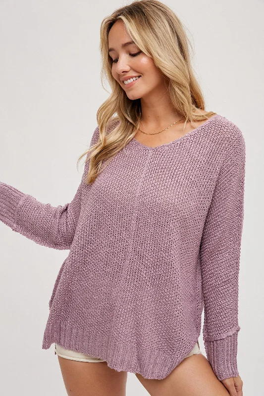 Lavender Chunky Knit Side Slit Sweater Edgy sweaters