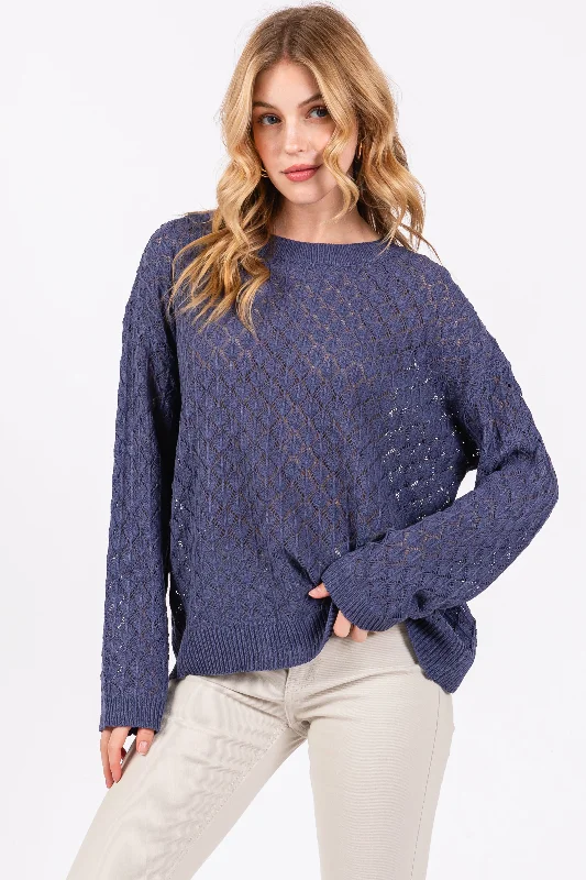 Navy Diamond Open Knit Top Christmas sweaters