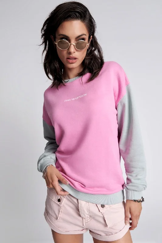 ONE TEASPOON Womens Bleach Unisex Logo Sweater Rose College sweaters