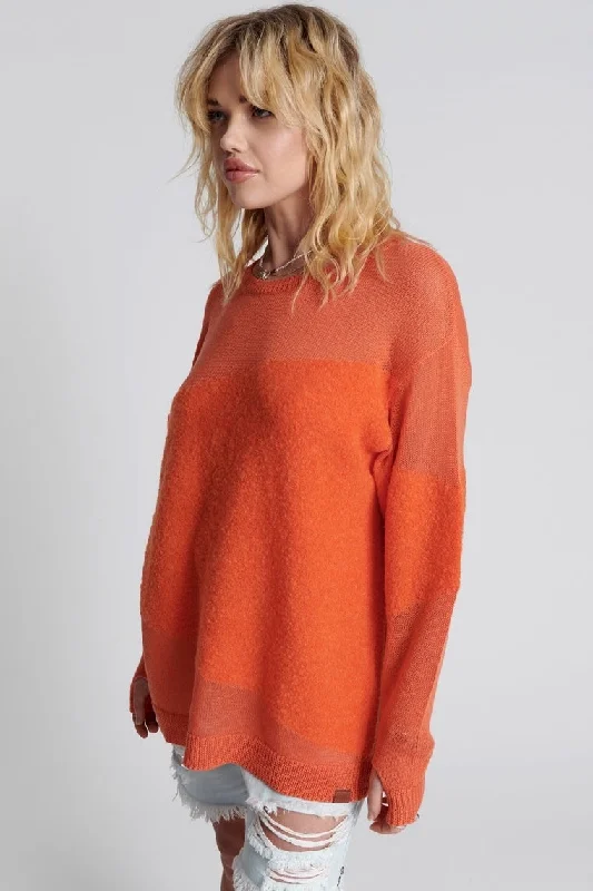 ONE TEASPOON Womens Shattered Crew Neck Sweater Orange Knitted sweaters