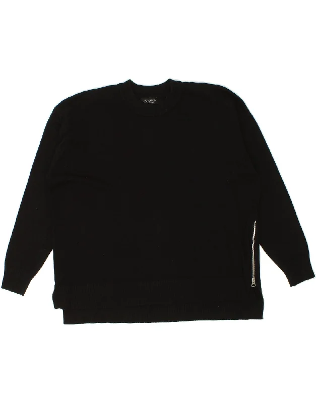 TOPSHOP Womens Oversized Crew Neck Jumper Sweater UK 10 Small Black Acrylic sweaters