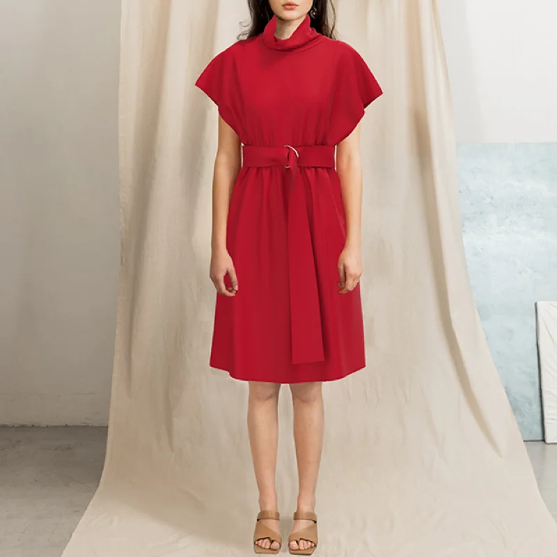 Sunday Silk Dress Cowl Neck Raspberry Red Off-shoulder mini dresses