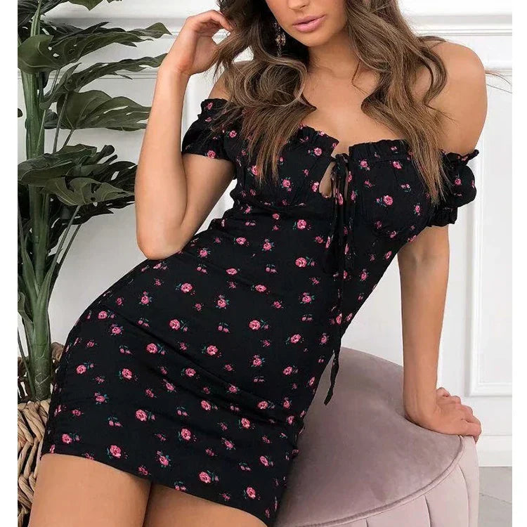 Tie Up Front Office Lady Slash Neck Printed Pencil Mini Dress Fashion Nova mini dresses