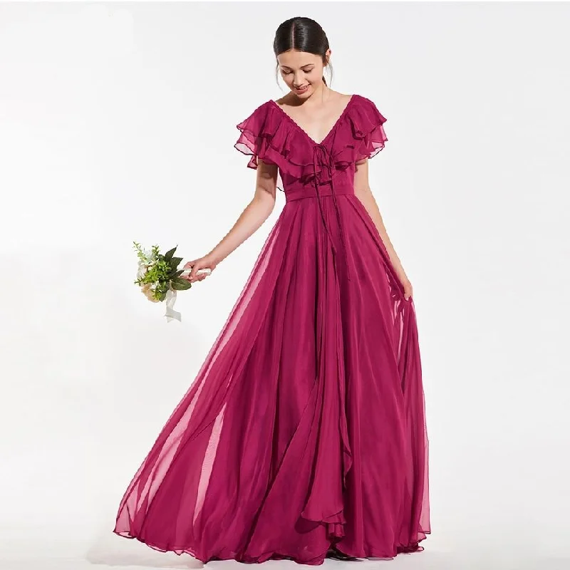 Elegant Burgundy A Line Sleeveless Ruffles Bridesmaid Dress Wedding Gown Set