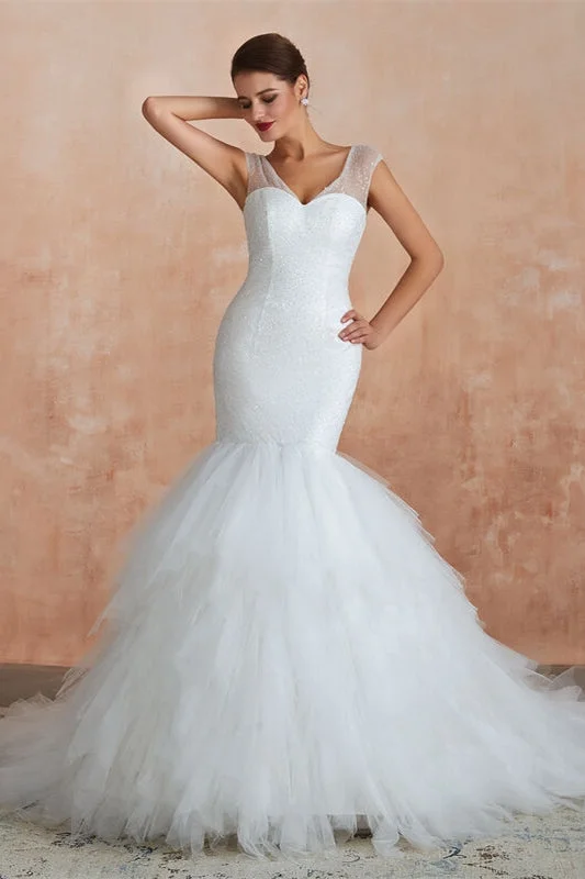 Gorgeous Mermaid White Long Wedding Dress Classic Satin Gown