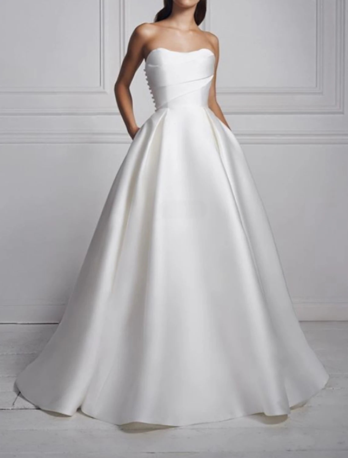 DingJiDress Hall Casual Wedding Dresses A-Line Sweetheart Strapless Sweep / Brush Train Satin Bridal Gowns Modern Wedding Gown