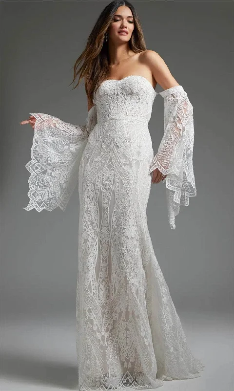 Jovani JB39162 - Bell Sleeve Lace Bridal Gown Romantic Wedding Dress