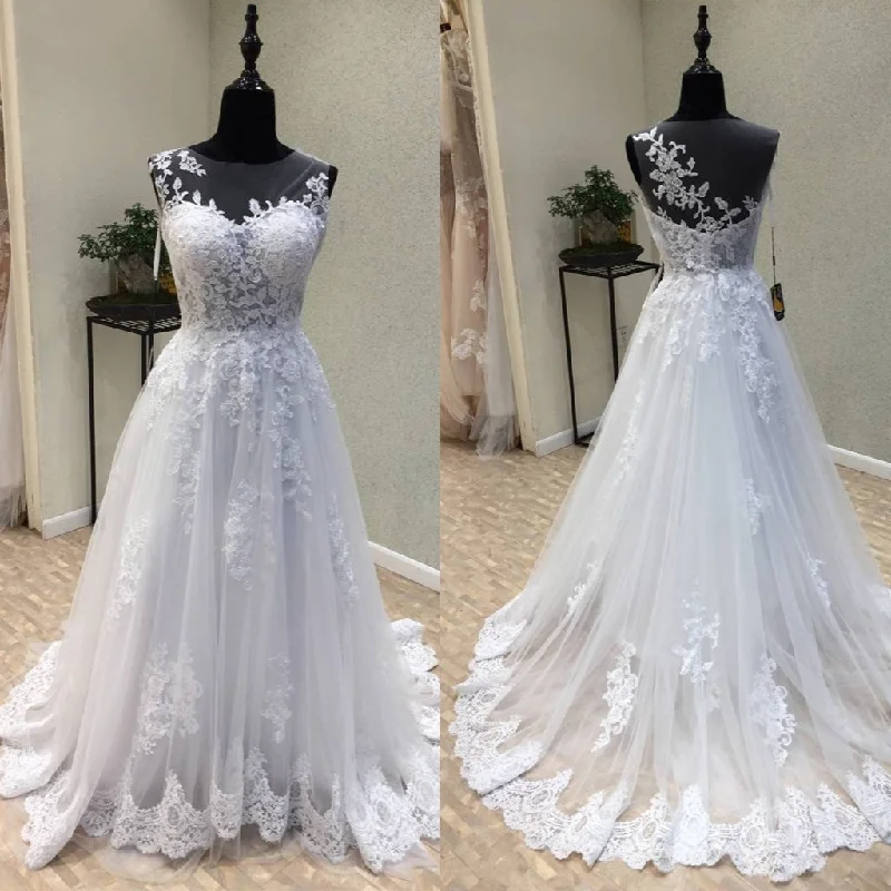 Long Tulle Cheap Applique Wedding Dresses, A-Line Lace Wedding Dresses, KX1092 Princess Bridal Dress