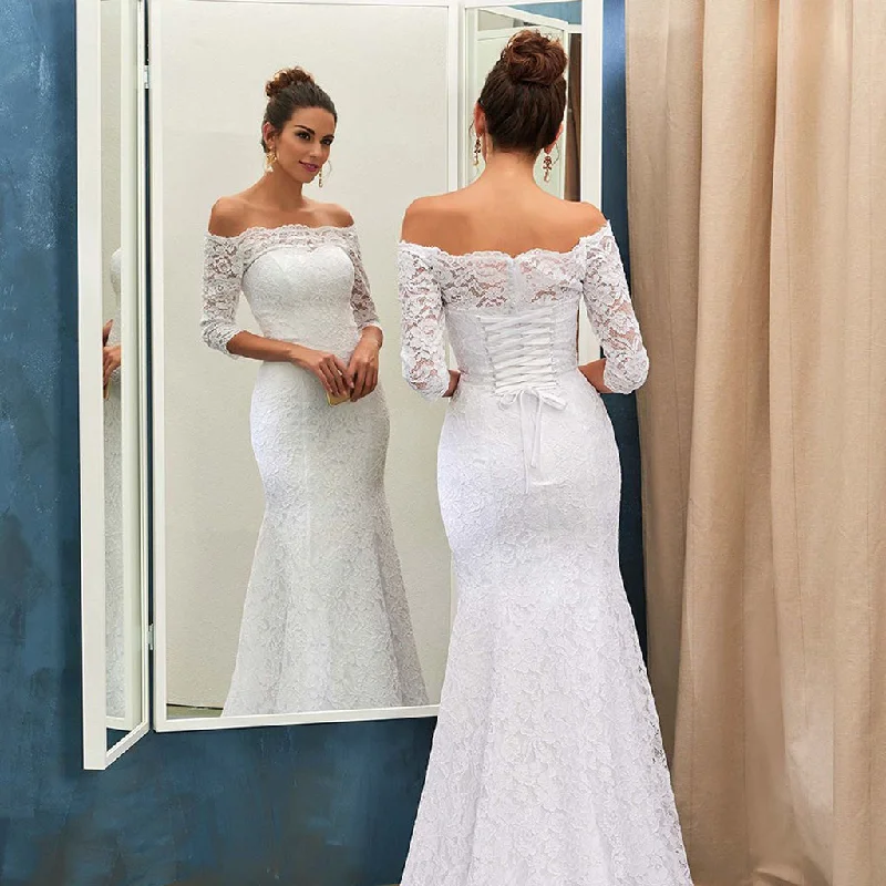 Long Wedding Dress, Gorgeous Wedding Dress, Off Shoulder Wedding Dress, Lace Bridal Dress, Mermaid Wedding Dress, Custom Made Wedding Dress, LB0744 Mermaid Wedding Gown