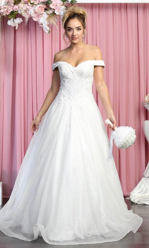 May Queen RQ7898 - Off-shoulder Sweetheart Neckline Wedding Gown Mermaid Lace Gown