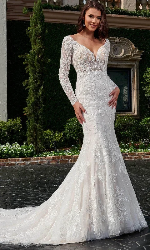 Rachel Allan Bridal RB3162 - Long Sleeve Embroidered Bridal Gown Modern Lace Gown