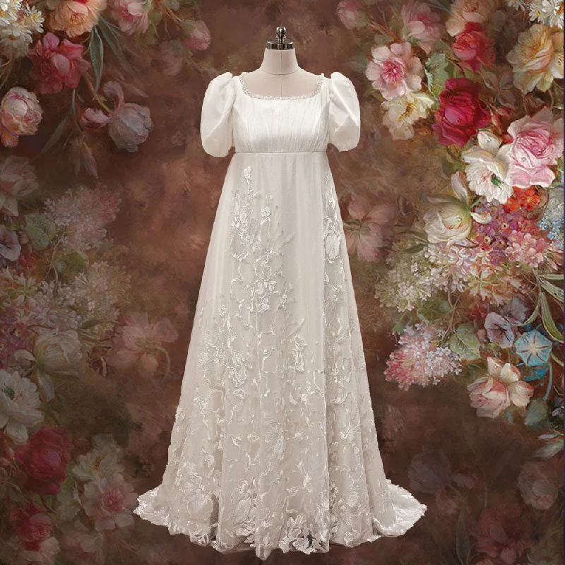 Regency Bridgerton Style Empire Lace Wedding Dress | DAPHNIE Strapless Lace Dress