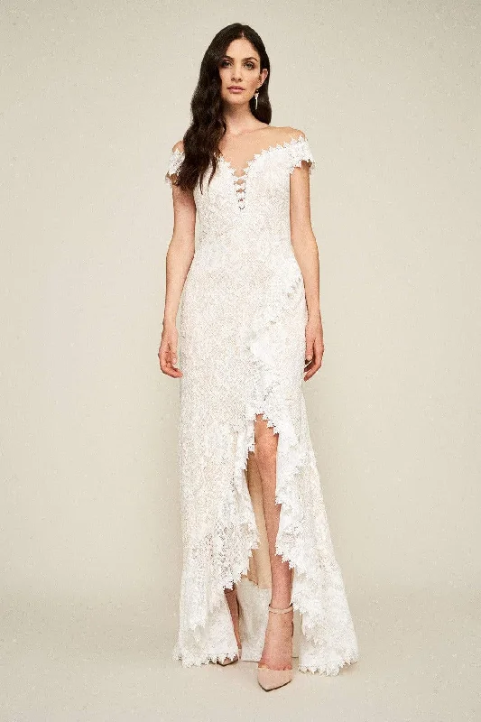 Tadashi Shoji - Lace Illusion Neck Sheath Dress Crystal Wedding Dress