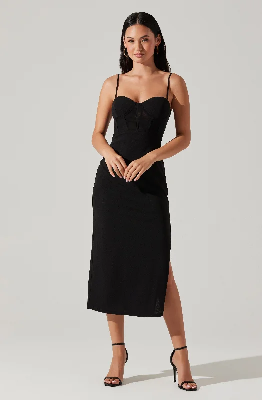 Contrast Mesh Bustier Midi Dress Sexy midi dresses