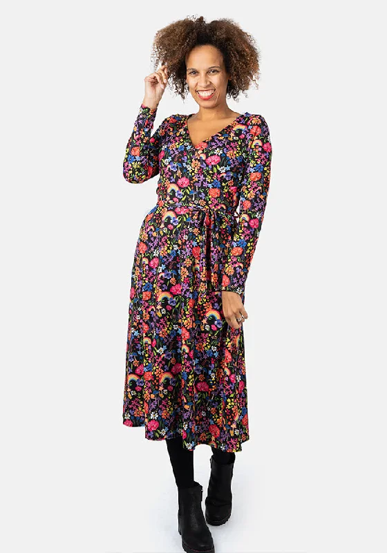 Dori Garden Rainbows Print Midi Dress Clubbing midi dresses