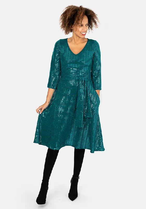 Kristin Emerald Sequin Below The Knee Dress Cheap midi dresses