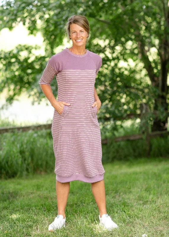 Liv Purple Striped Colorblock Sweatshirt Dress Glamorous midi dresses