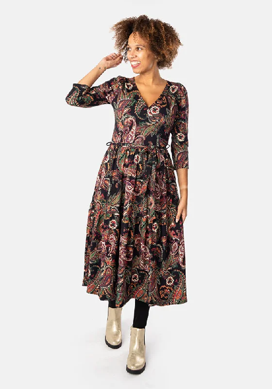 Sena Paisley Print Tiered Hem Cotton Midi Dress Satin midi dresses