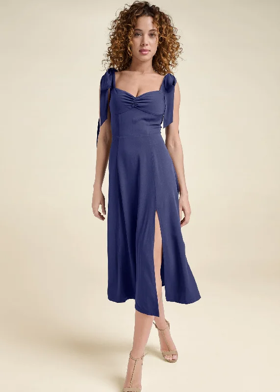 Tie Shoulder Midi Dress  - Skipper Blue Revolve midi dresses